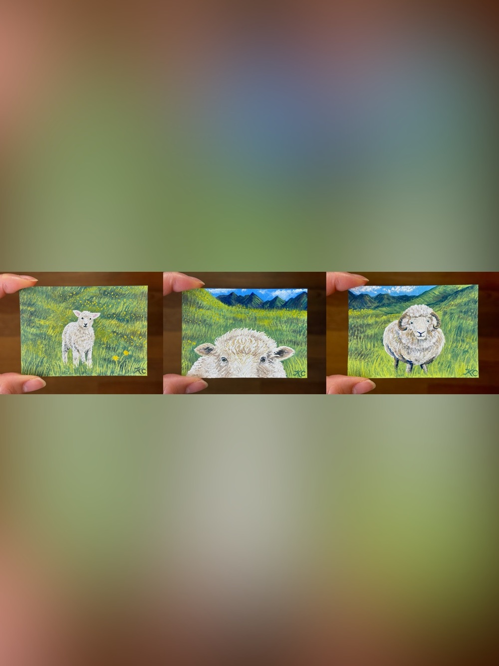 ACEO Original Sheep Panoramic Landscape Series Set of 3 Acrylic - PaperTrailbyKC